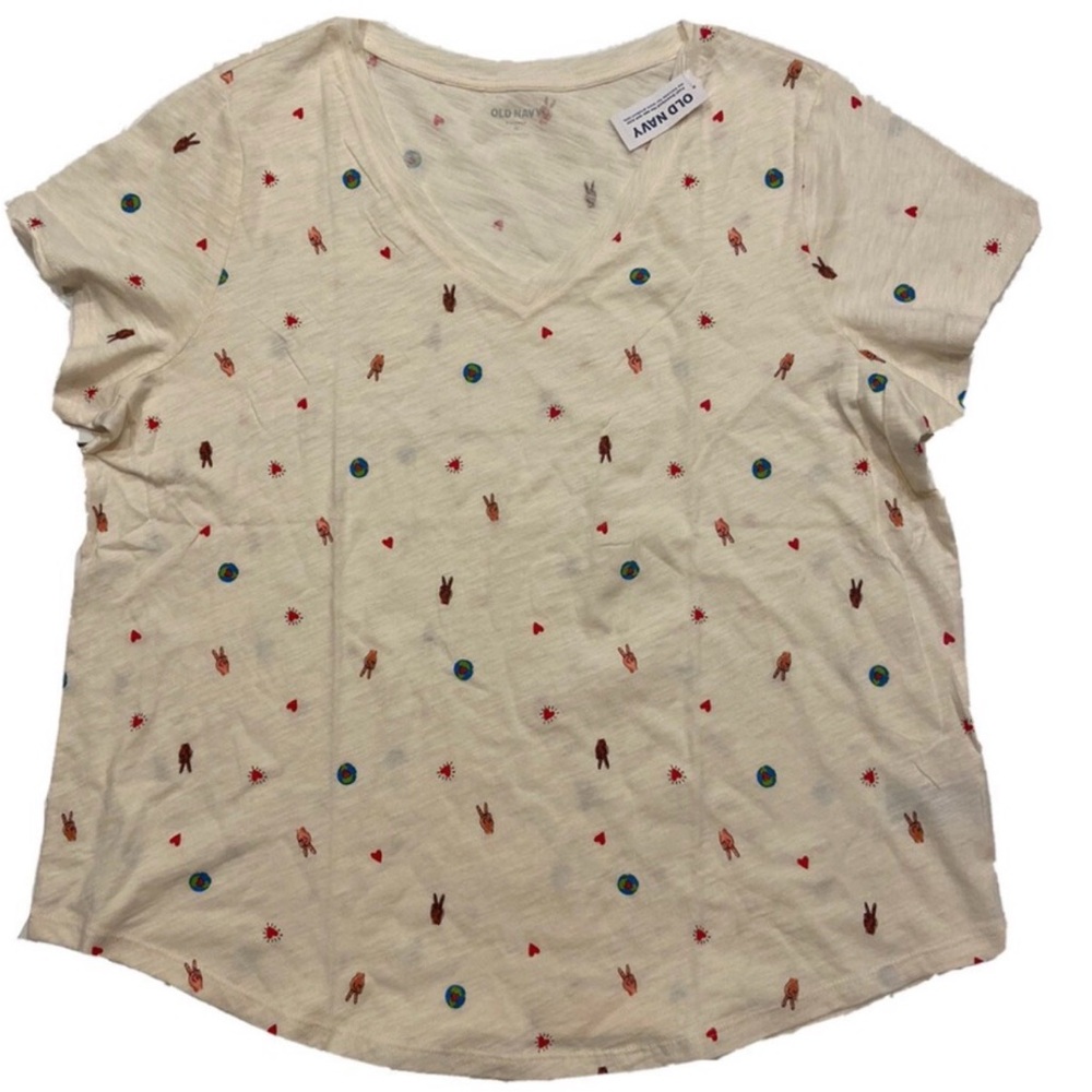 Old Navy Cream V-Neck Tee with Tiny Motifs